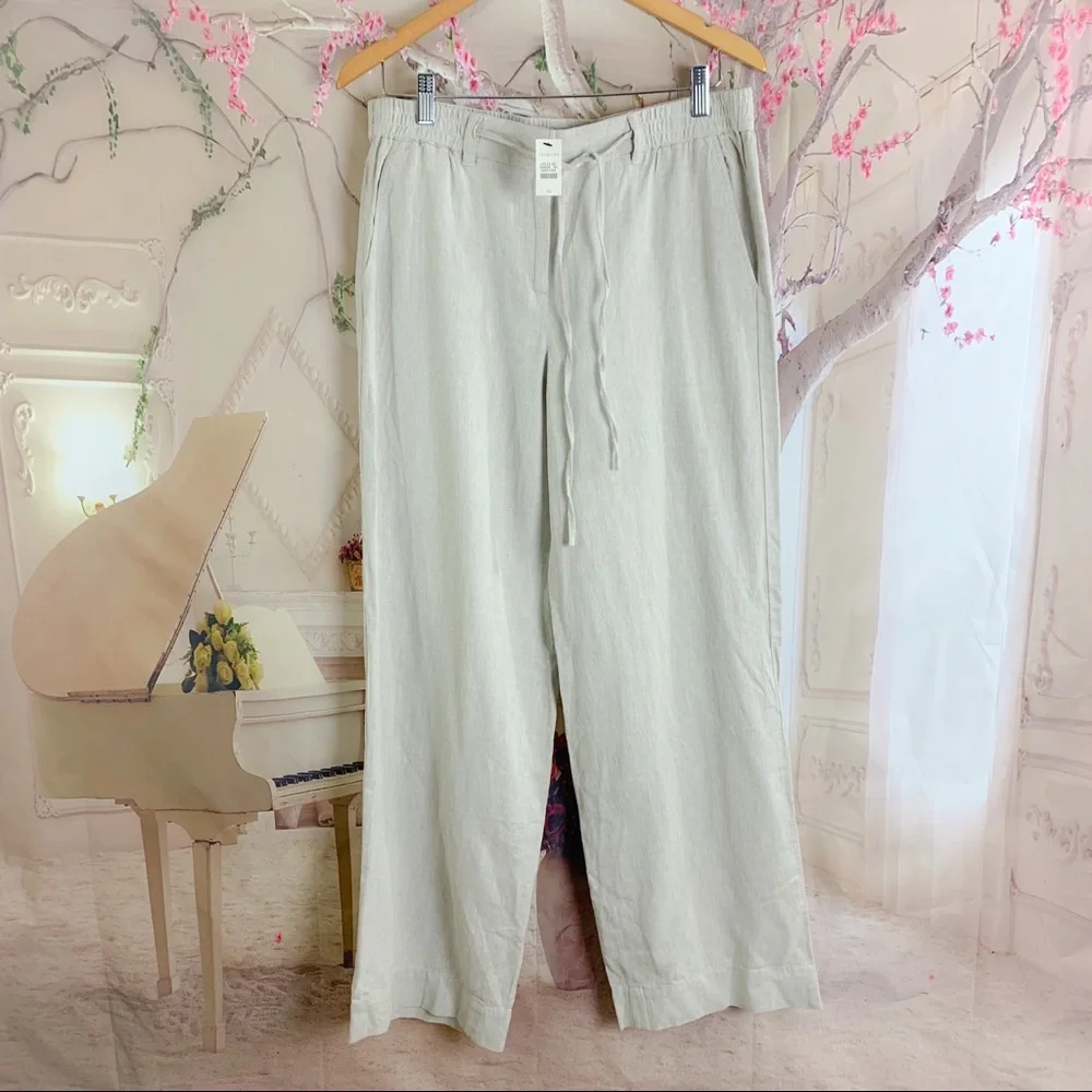 NEW Talbots Tan Easy Drawstring Linen Pant - Picture 1 of 10